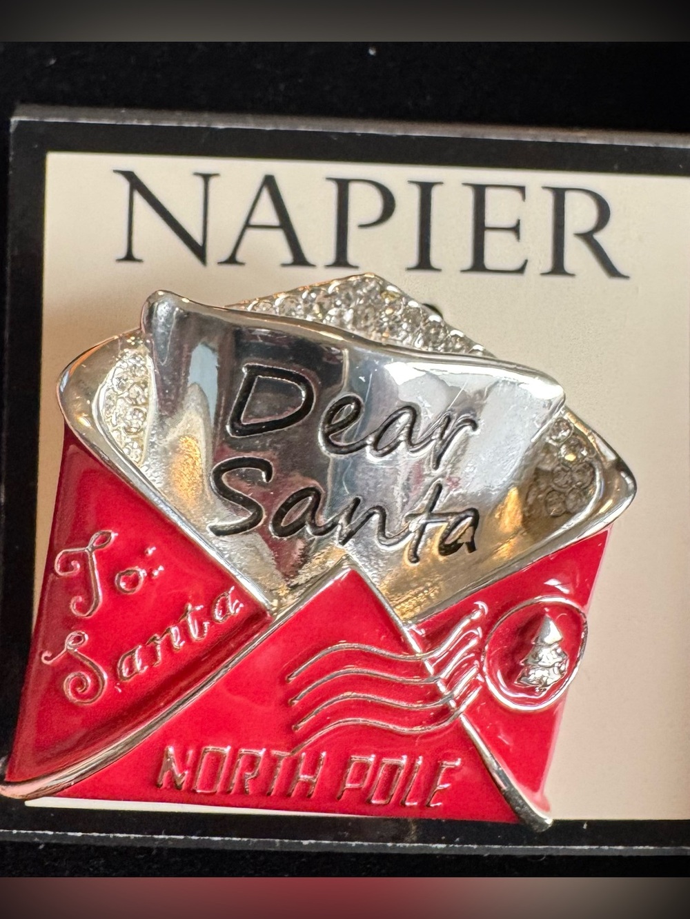 Napier “Dear Santa” Christmas Envelope Brooch